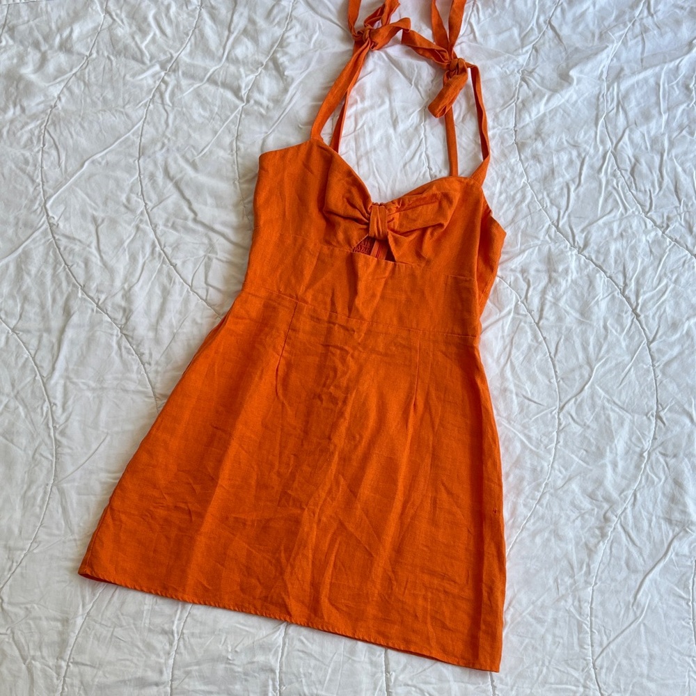 Reformation Bright Orange Linen Dress